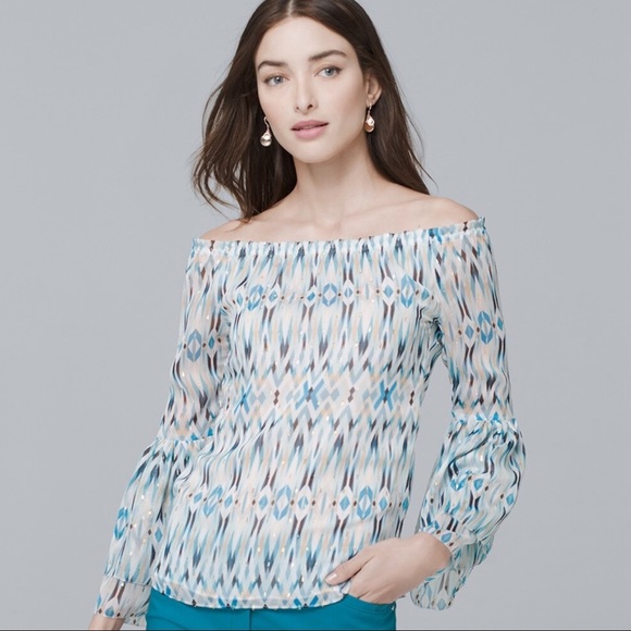 White House Black Market Tops - White House Black Market PRINTED OFF-THE-SHOULDER